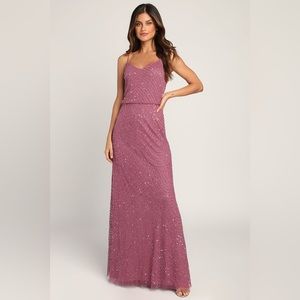 Lulu’s NWT More Than Words Wine Beaded Sequin Maxi Dress; Size 6